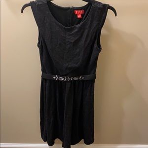 Gray shimmery tank dress with belt.